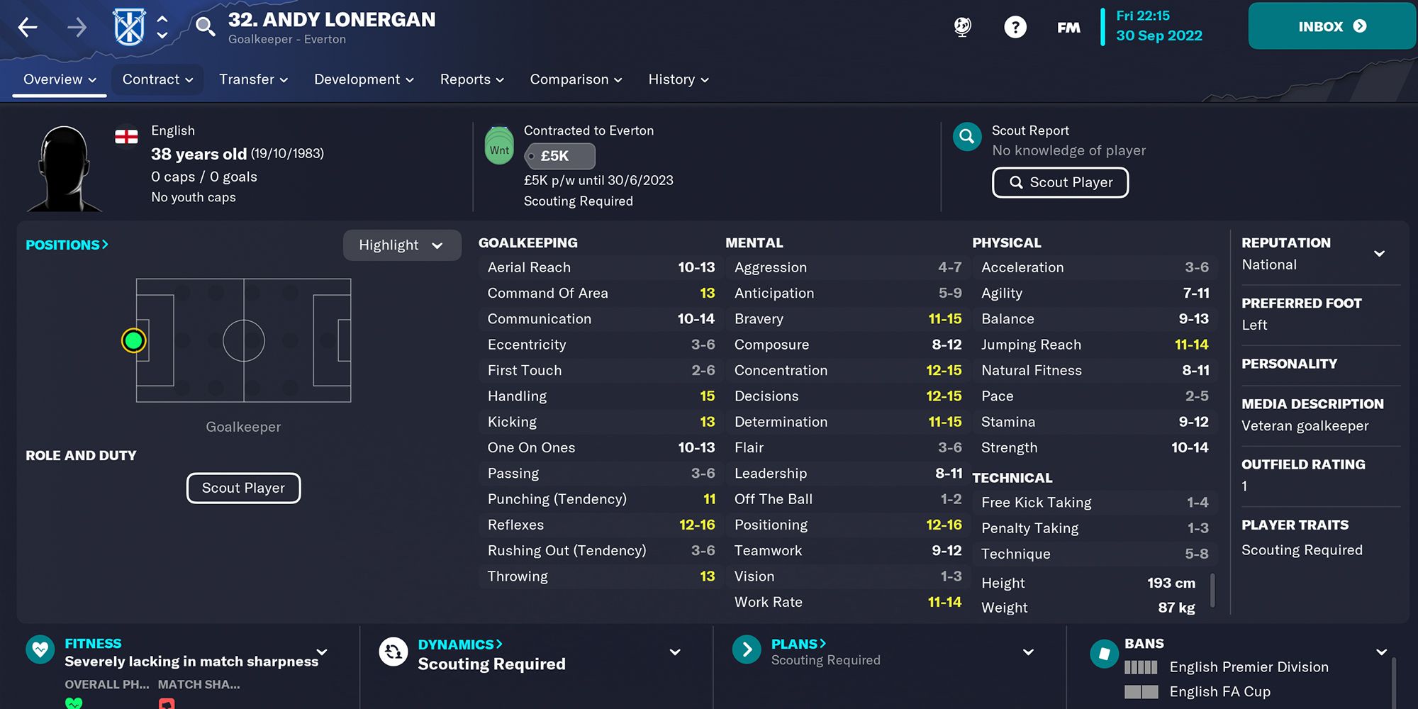 Screenshot of Andy Lonergan In Football Manager 23